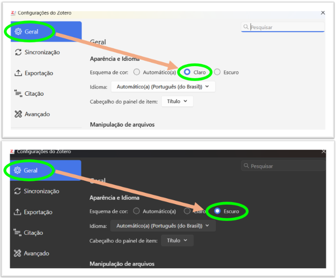 Tela Configuraçãos Zotero