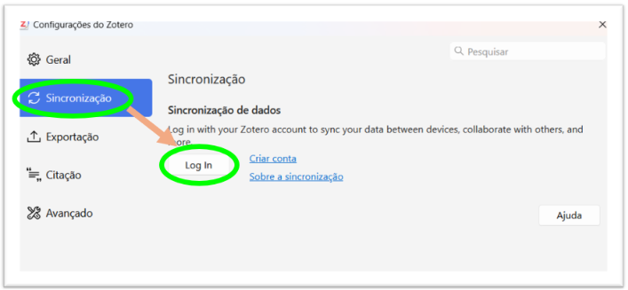 Tela Configuraçãos Zotero