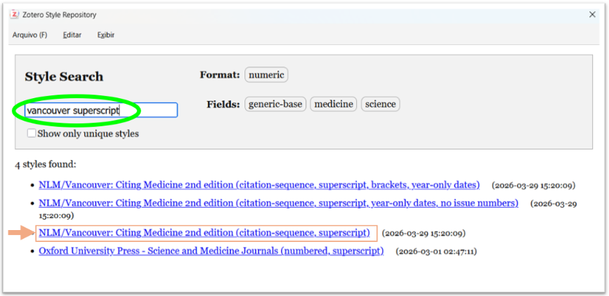 Tela Configuraçãos Zotero