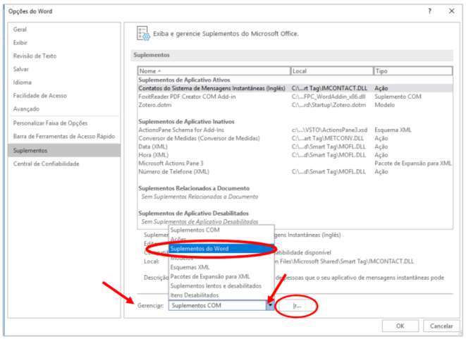 Tela Configuraçãos do Word