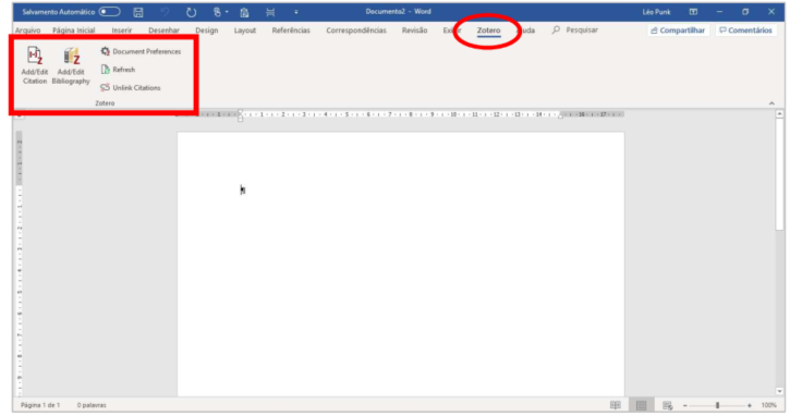 Tela Configuraçãos do Word